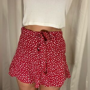 Zara Red and white floral skirt with removal tie